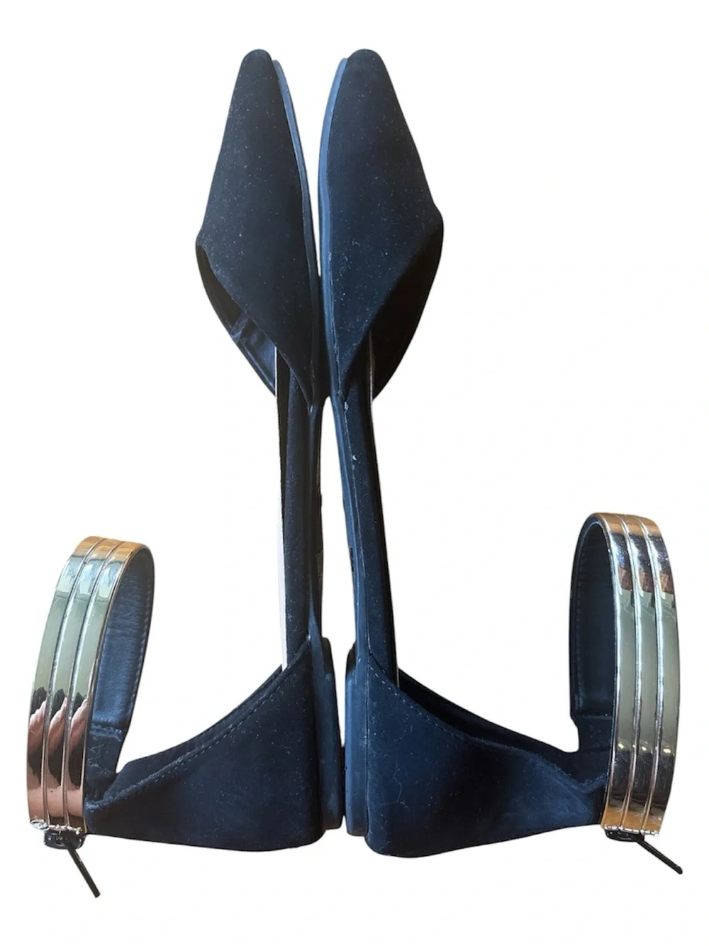 Bamboo Black Velvet Pointed Toe Ankle Strap Flats with Gold Accent Size 8